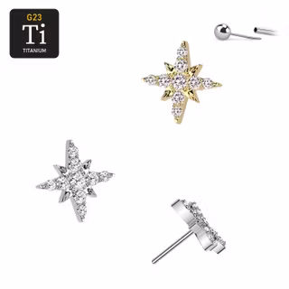 Threadless topp i titanium - Polstjärna klädd med cubic zirconia