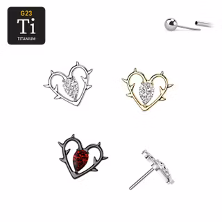 Threadless topp i titanium - Hjärta med taggar och cubic zirconia
