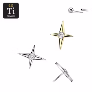 Threadless topp i titanium - Polstjärna med cubic zirconia
