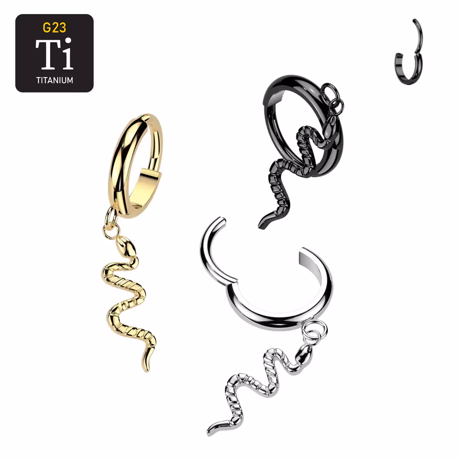 Titanium ring med gångjärn - Slingrande orm i hänge
