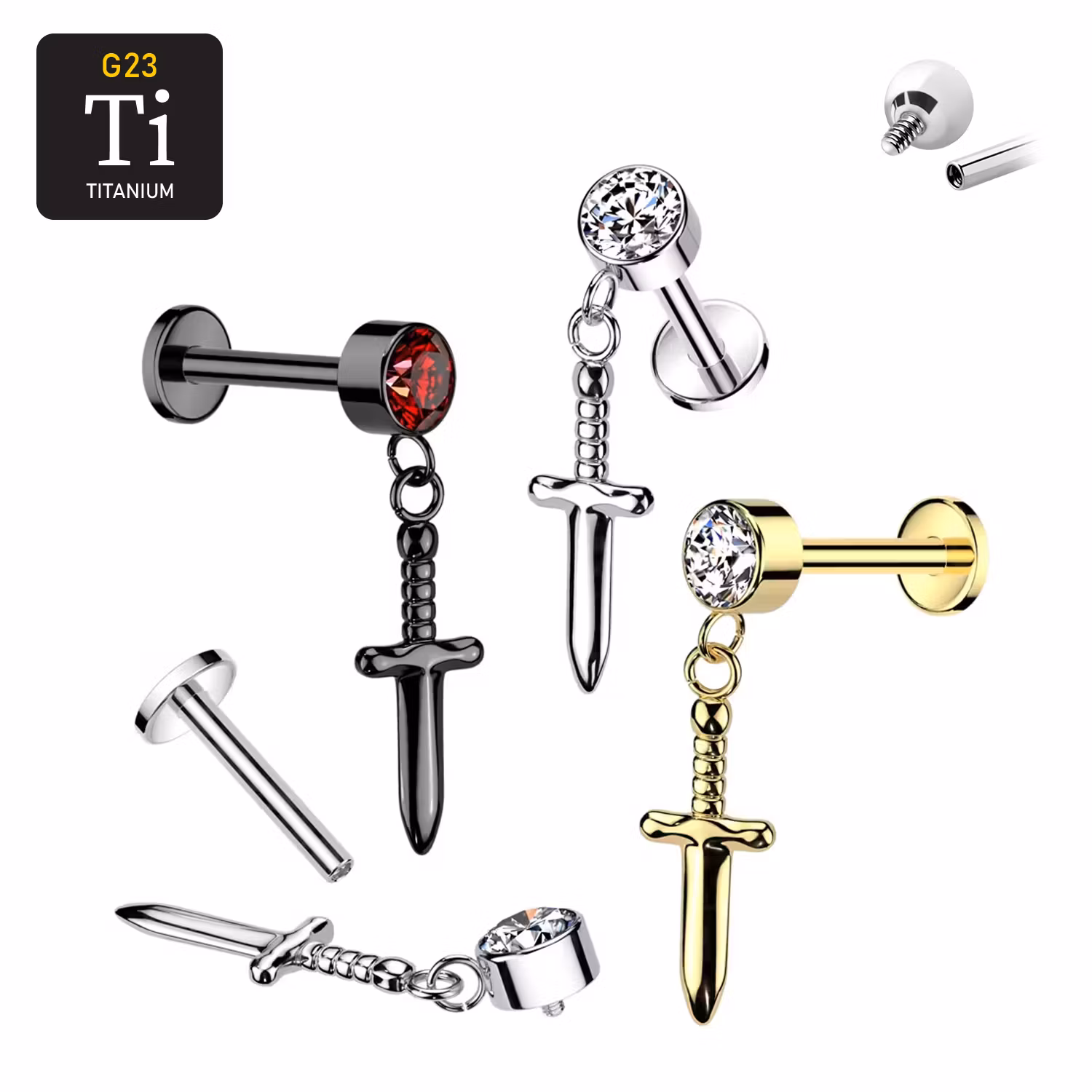 Labret i titanium - Dolk i hänge