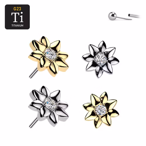Threadless topp i titanium - Blomma med cubic zirconia