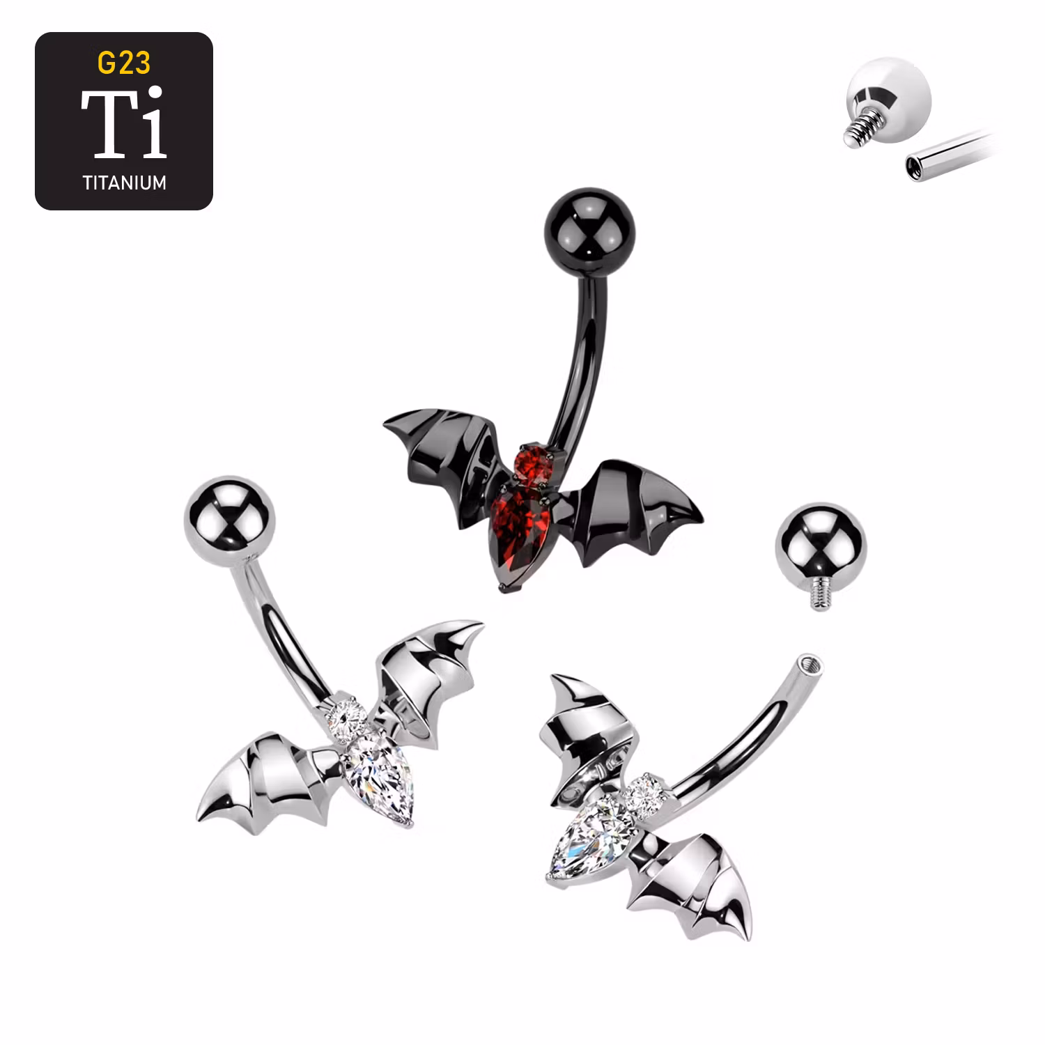Navelsmycke i titanium - fladdermus