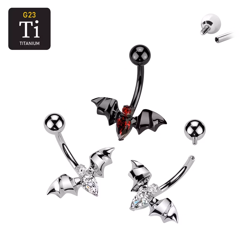 Navelsmycke i titanium - fladdermus