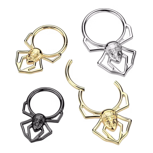 Clicker ring i kirurgiskt stål med spindel / dödskalle