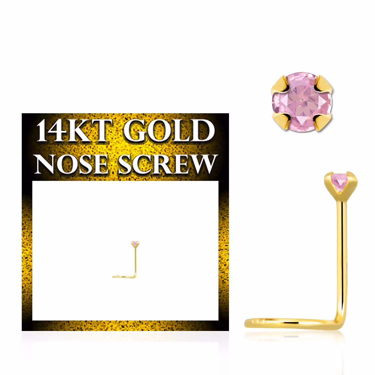 Nässmycke "nose screw" 0.6mm i äkta 14 karat guld med rosa sten