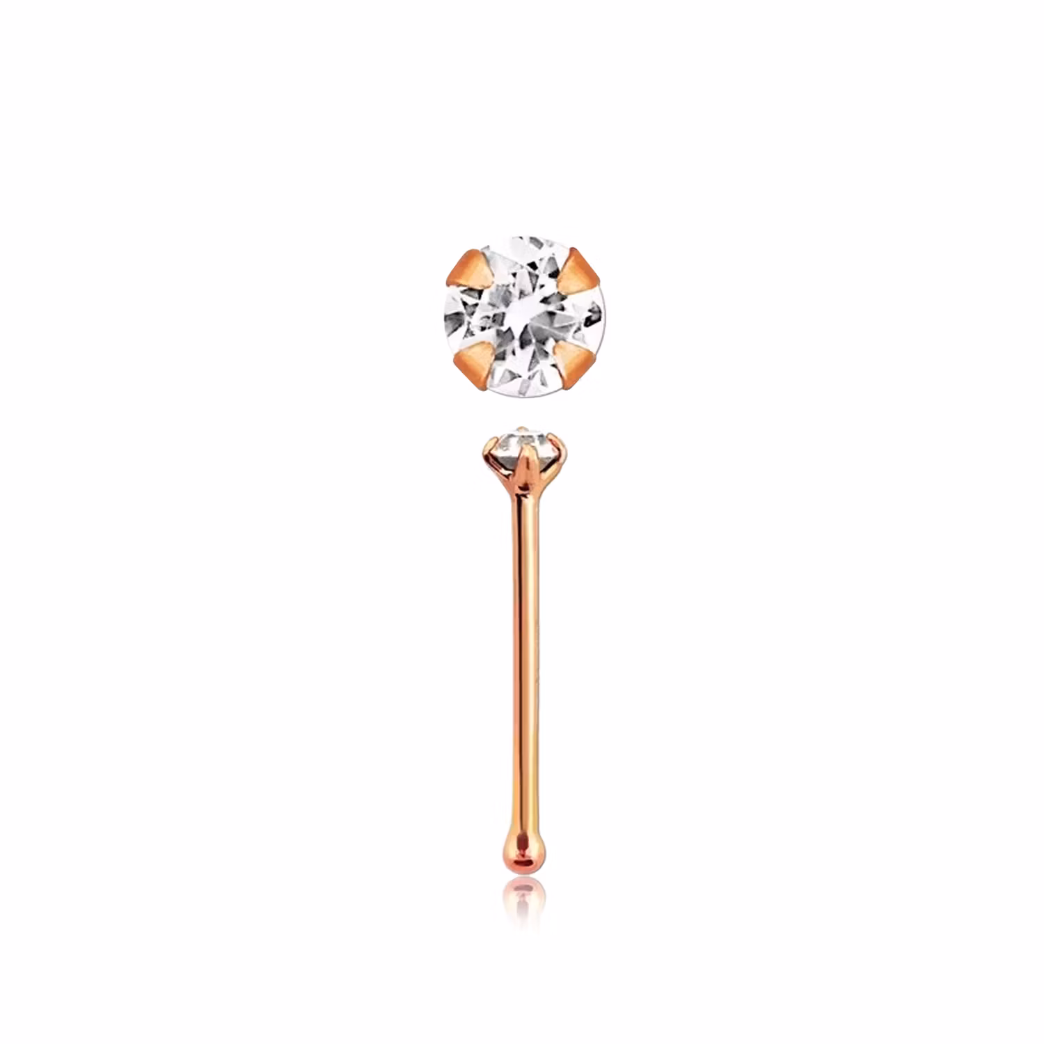 Näspin 0.6mm i roséguldpläterad 925-silver "nose bone" med 1.5mm klar crystal
