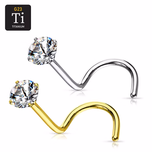 Nässmycke "Nose screw" 0.8mm i titanium med prong-set cubic zirconia