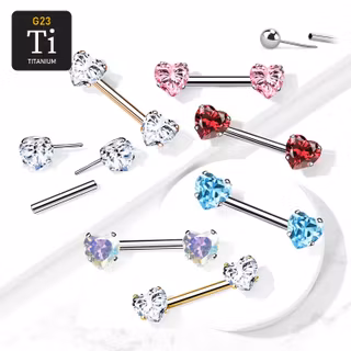 Titanium threadless barbell 1.6mm med 6mm hjärtformad cubic zirconia
