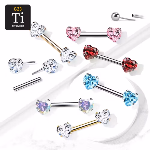 Titanium threadless barbell 1.6mm med 6mm hjärtformad cubic zirconia