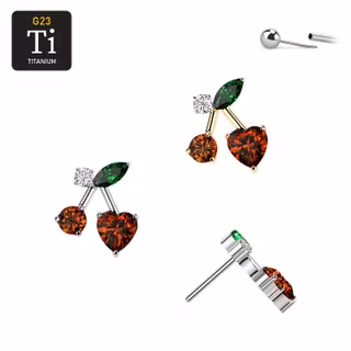 Threadless topp i titanium - körsbär med cubic zirconia