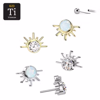 Threadless topp i titanium - Soluppgång med CZ eller opal