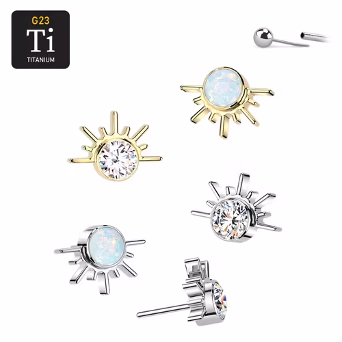 Threadless topp i titanium - Soluppgång med CZ eller opal