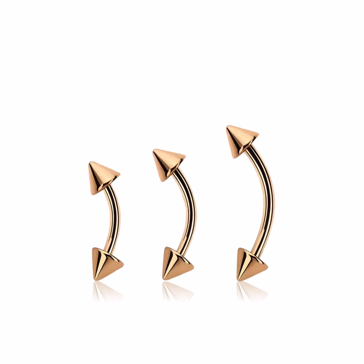 Banana i roséguld PVD-pläterad kirurgiskt stål utvändigt gängad 1.2mm med 4mm koner