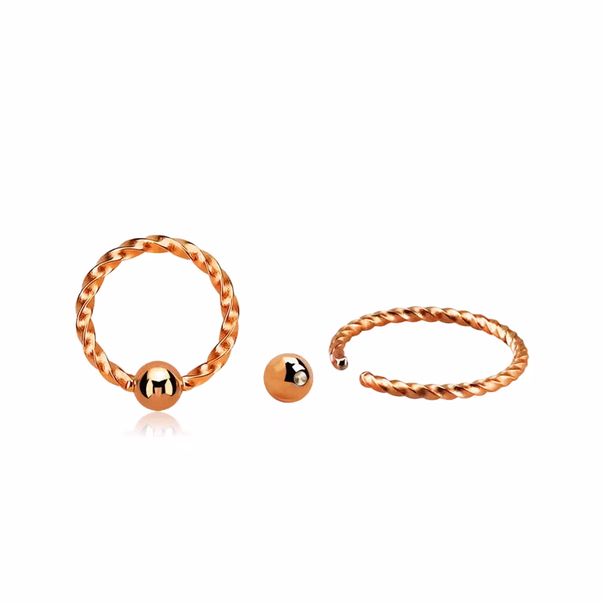 Twistad BCR 1mm roséguld med 2.5mm kula