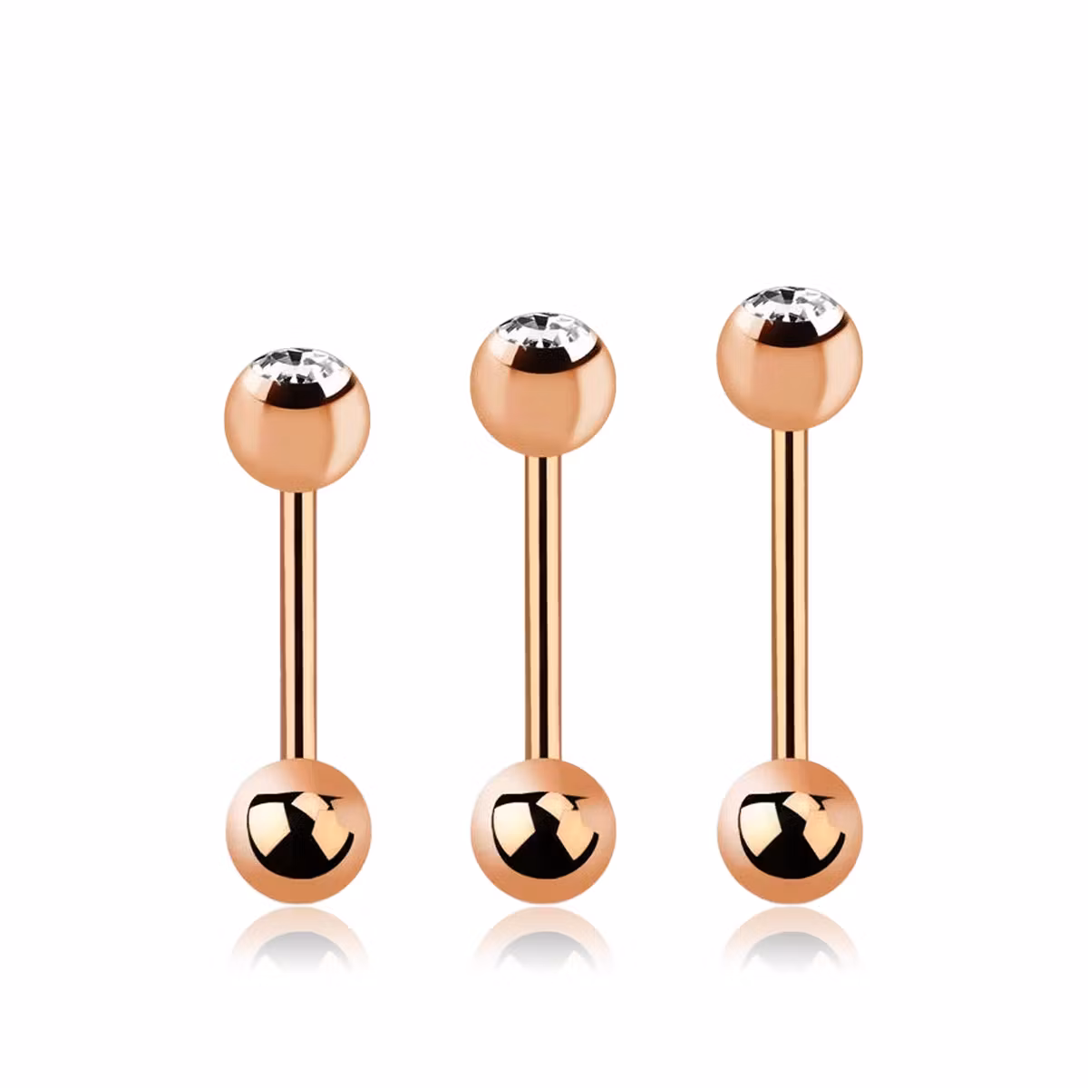 Barbell / tungstav 1.6mm roséguld med 6mm crystalkula