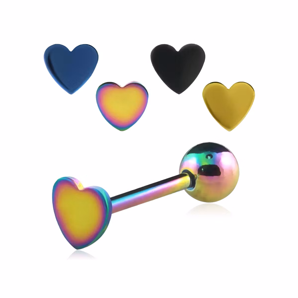 Barbell i PVD-pläterad kirurgiskt stål 1.6mm med kula och hjärtformad topp