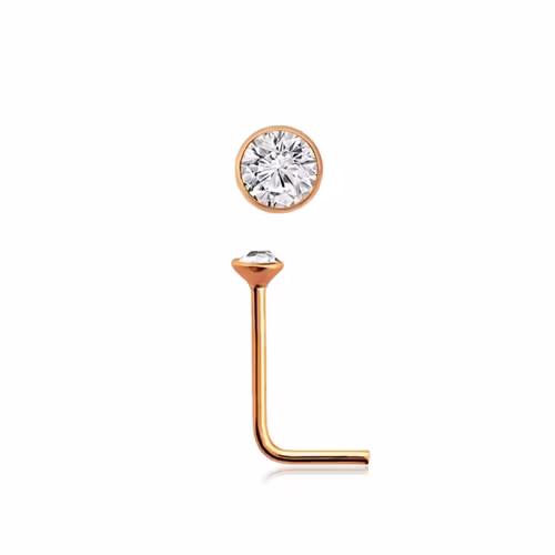 Näspin 0.6mm i roséguldpläterad 925-silver L-böjd med 1.5mm crystal