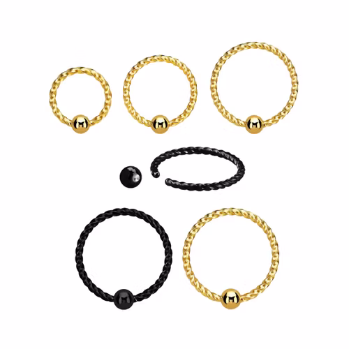 PVD-Pläterad sömlös ring twistad design 1mm med 2.5mm kula