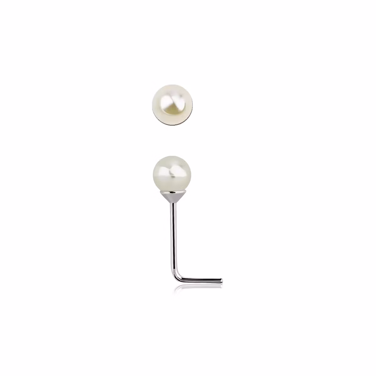 Näspin L-böjd i 925 silver med 3mm pärla