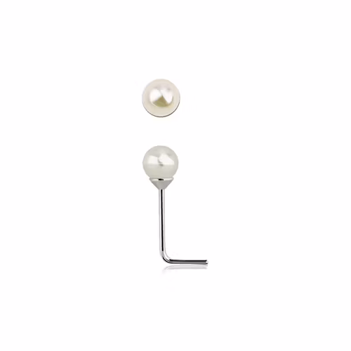 Näspin L-böjd i 925 silver med 3mm pärla