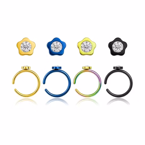 Näsring Nose hoop med blomma och klar crystal 8mm