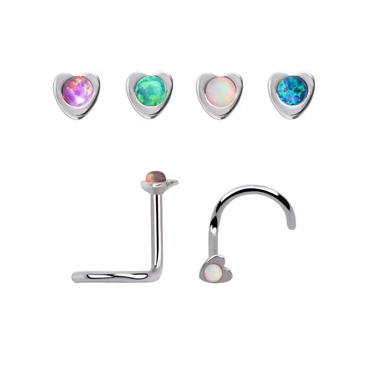 Nässmycke "Nose screw" 0.8mm hjärta med 1.5mm opalit