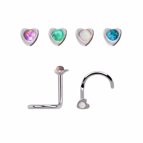 Nässmycke "Nose screw" 0.8mm hjärta med 1.5mm opalit