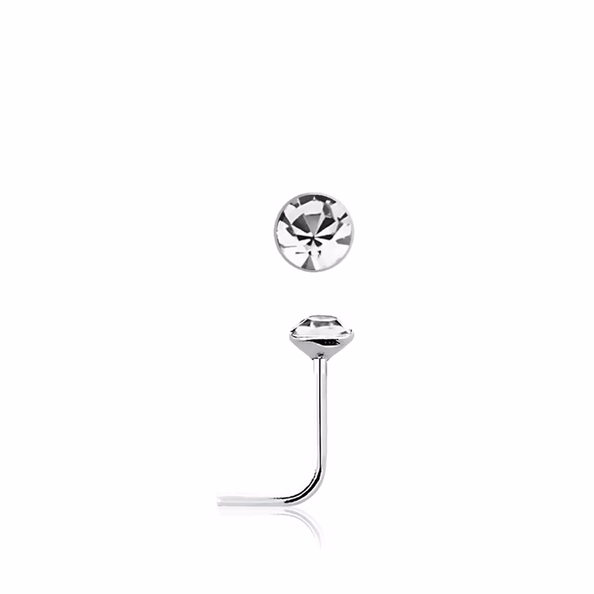 Näspin i 925-silver 0.6mm L-böjd med 2.5mm crystal