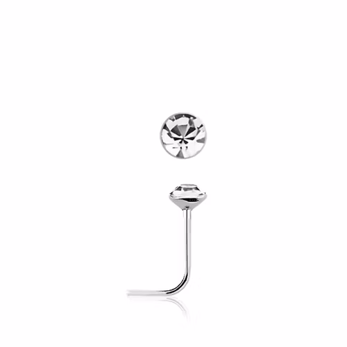 Näspin i 925-silver 0.6mm L-böjd med 2.5mm crystal
