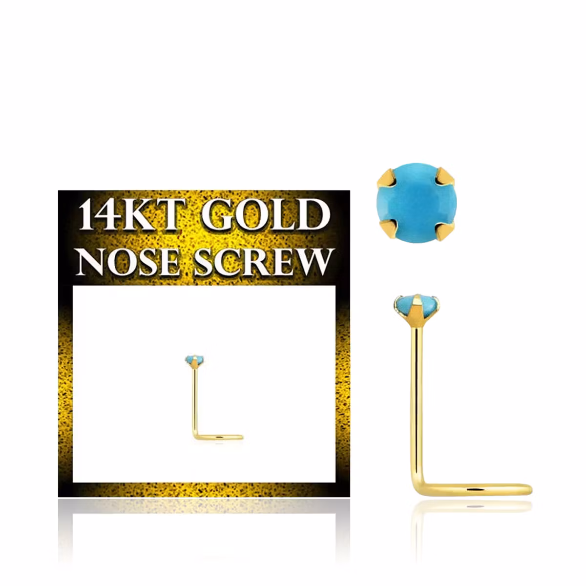 Nässmycke "nose screw" 0.6mm i äkta 14 karat guld med turquoise sten