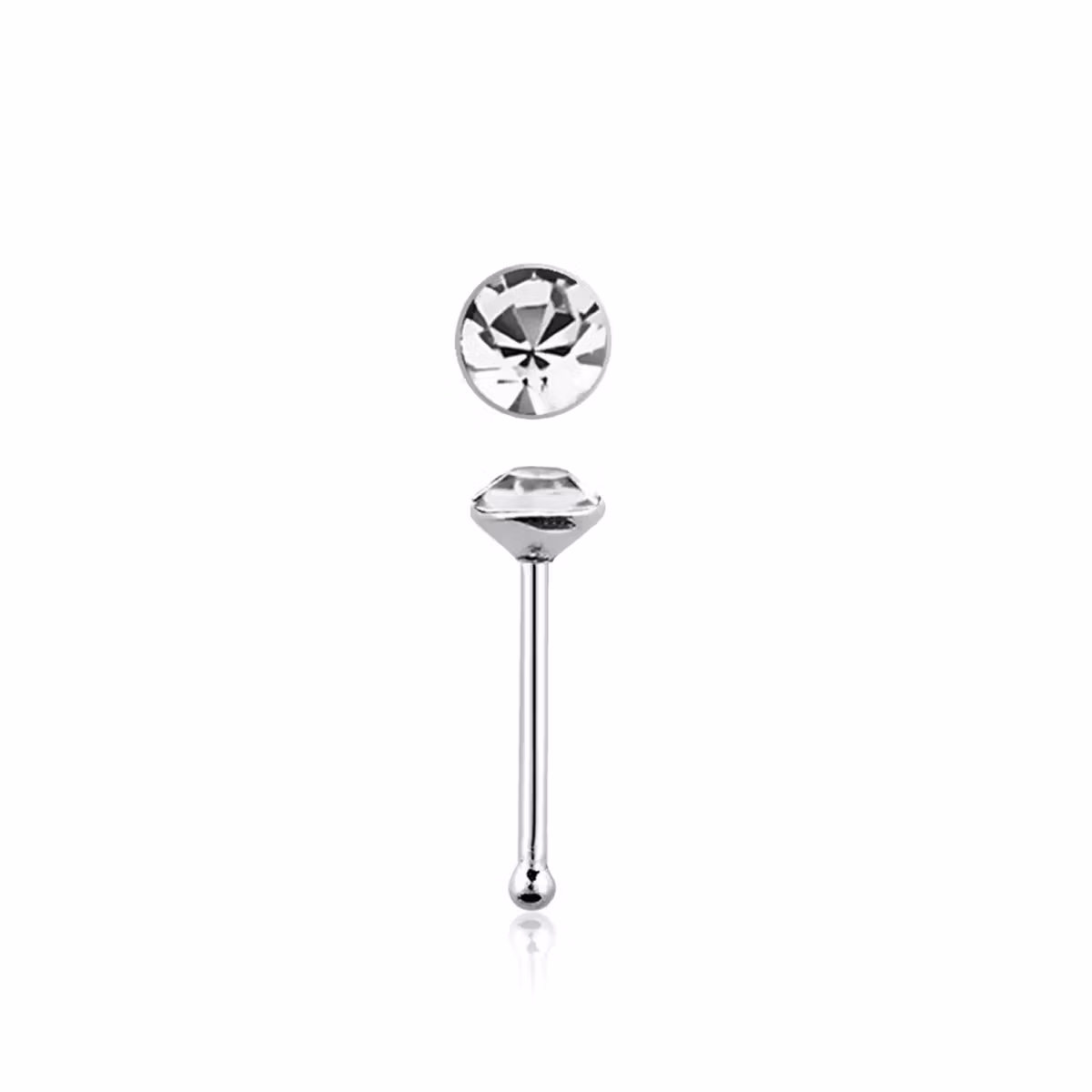 Näspin i 925-silver 0.6mm "nose bone" 2.5mm crystal