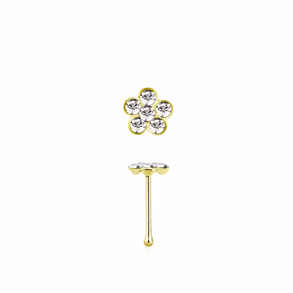 Nässmycke "nose bone" guldpläterad silver 0.6mm med blomma och crystal