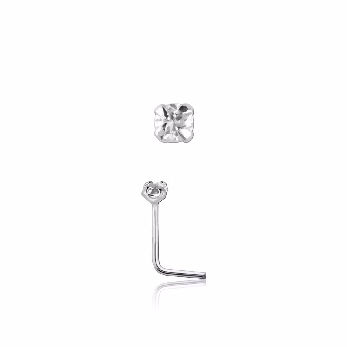 Nässmycke L-böjd i 925 silver - 0.6mm med 1.4mm crystal