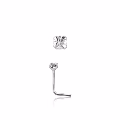 Nässmycke L-böjd i 925 silver - 0.6mm med 1.4mm crystal