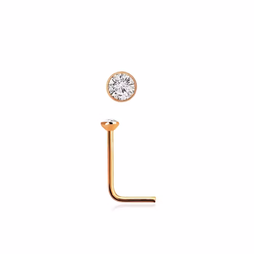 Roséguldpläterad 925 silver näspin L-böjd med 2mm crystal