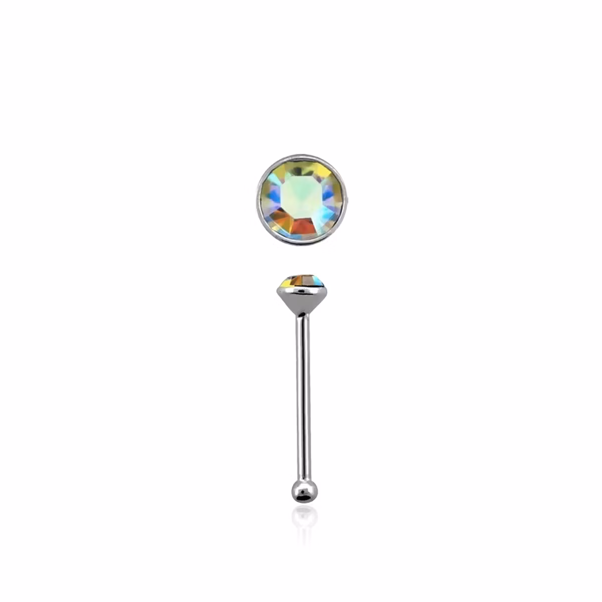 Näspin "Nose bone" 925-silver 0.6mm med 1.5mm flerfärgad crystal