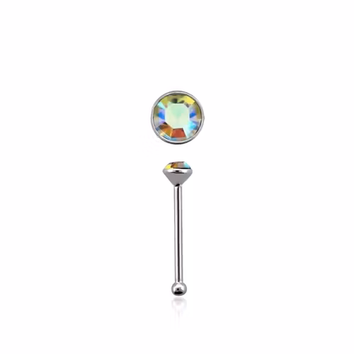 Näspin "Nose bone" 925-silver 0.6mm med 1.5mm flerfärgad crystal