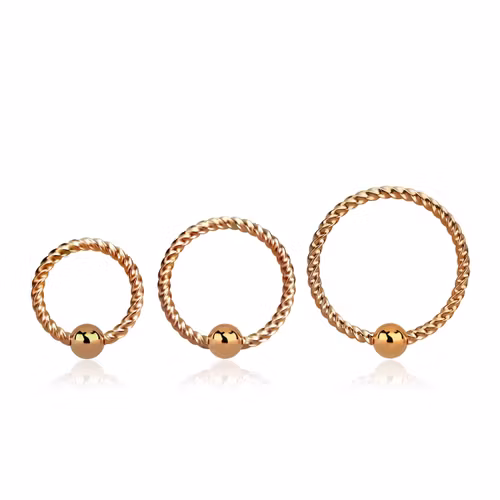 Twistad BCR 1mm roséguld med fixerad 2.5mm kula
