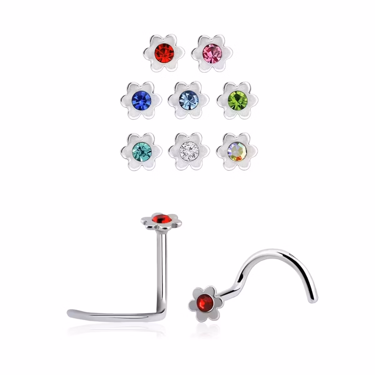 Nässmycke "Nose Screw" 0.8mm - blomma med crystal