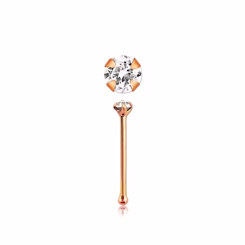 Näspin 0.6mm i roséguldpläterad 925-silver "nose bone" med 1.5mm klar crystal