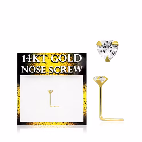 Nässmycke "Nose screw" äkta 14 karat guld med hjärtformad cz sten