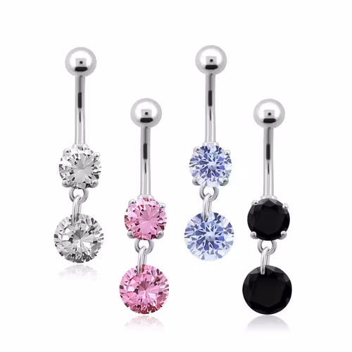 Navelsmycke med hänge - rund cubic zirconia