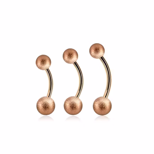 Banana / navelsmycke roséguld PVD-pläterad kirurgiskt stål utvändigt gängad med 5mm och 6mm frostade kulor