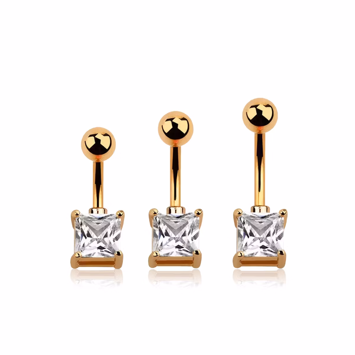 Navelsmycke med 7mm fyrkantig klar cubic zirconia roséguld