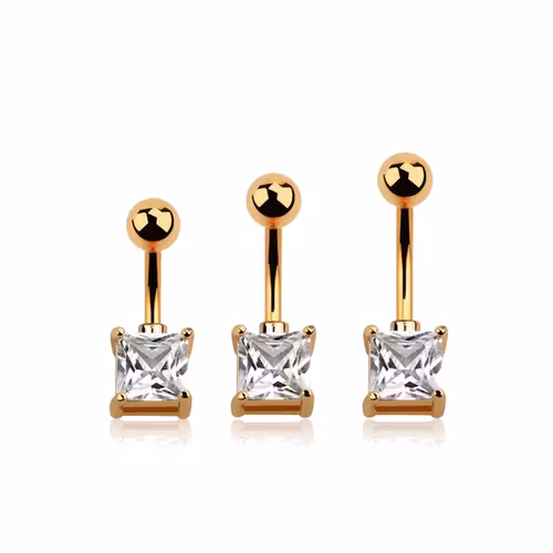 Navelsmycke med 7mm fyrkantig klar cubic zirconia roséguld