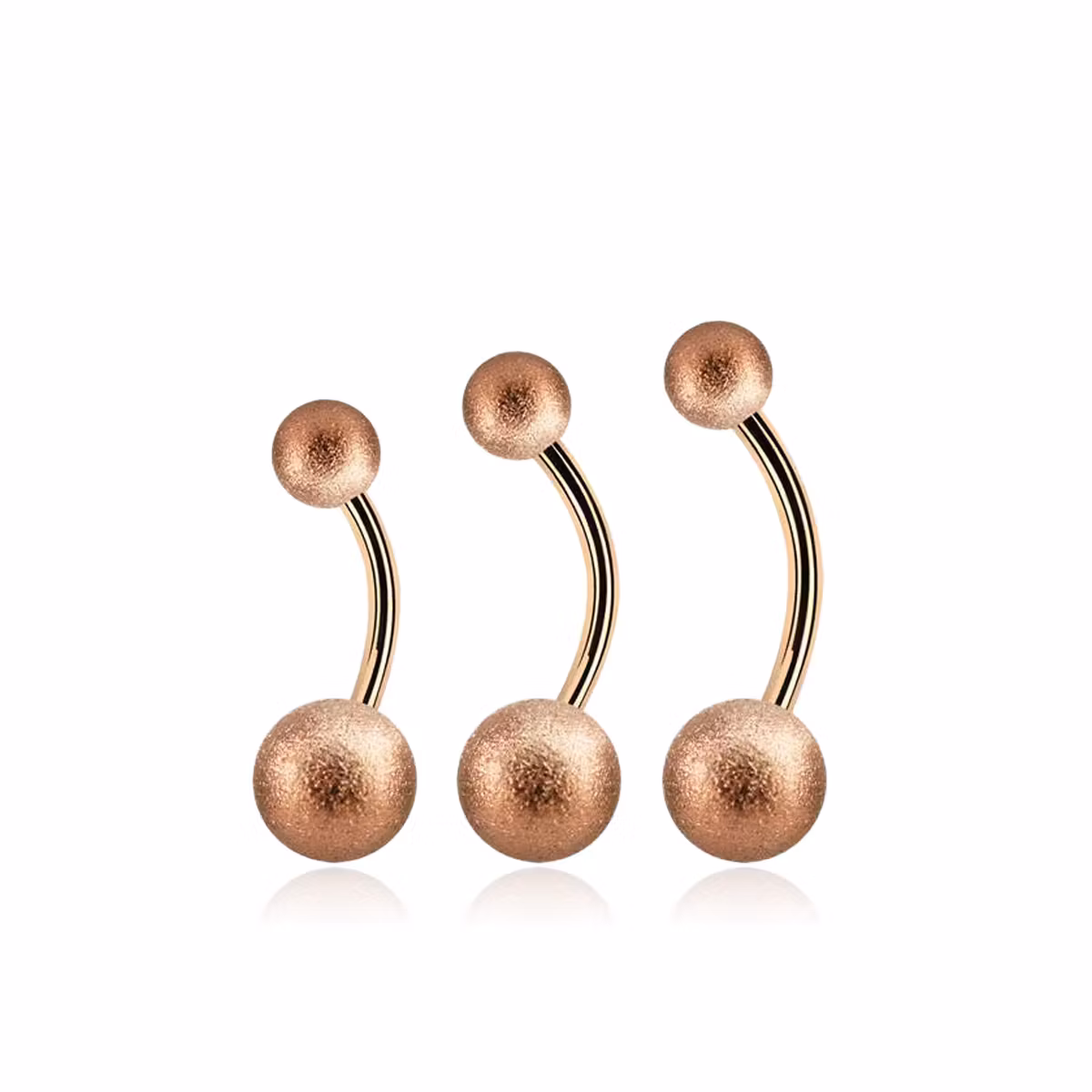 Banana / navelsmycke i roséguld PVD-pläterad kirurgiskt stål utvändigt gängad med 5mm och 8mm frostade kulor