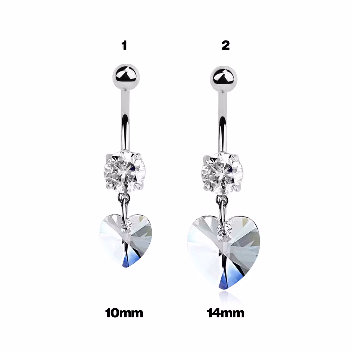 Navelsmycke med cubic zirconia och hjärtformad crystal