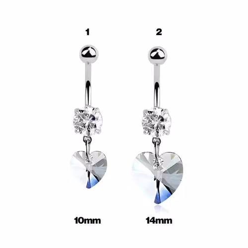 Navelsmycke med cubic zirconia och hjärtformad crystal