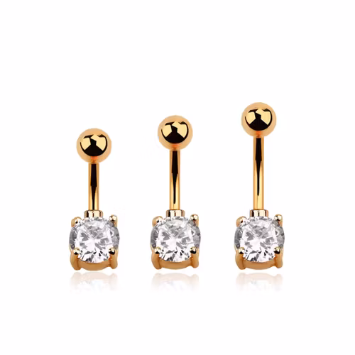 Navelsmycke med 7mm klar cubic zirconia roséguld